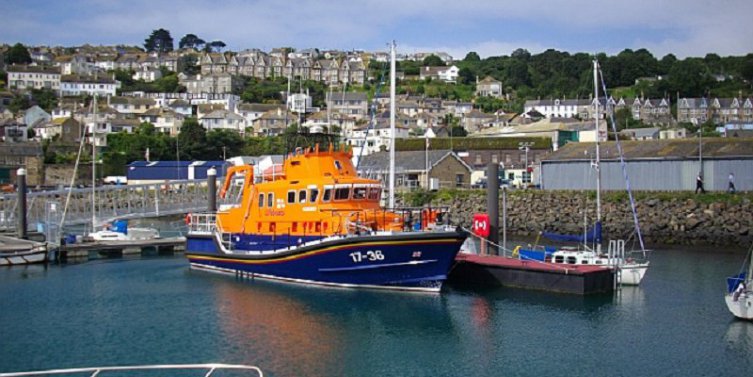 Penlee Lifeboat moored in the harbour