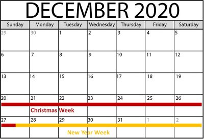 2020 Christmas & New Year Booking Dates